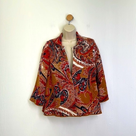 Moth by Anthropologie- Intarsia Paisley Colorful Print 1 Button Sweater Jacket S - Picture 2 of 12